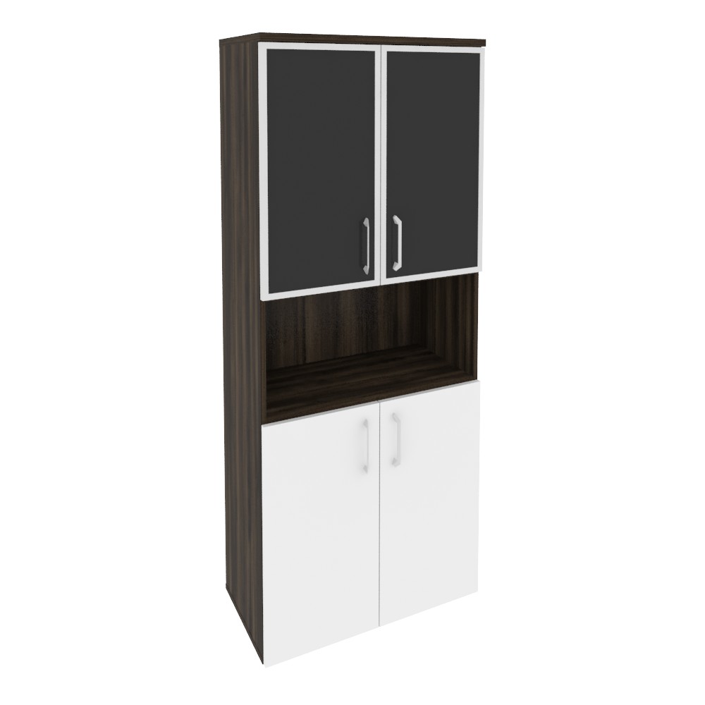 Onix Шкаф высокий широкий O.ST-1.4 R black Дуб Мали/Белый Бриллиант/Cтекло Black 800*420*1977