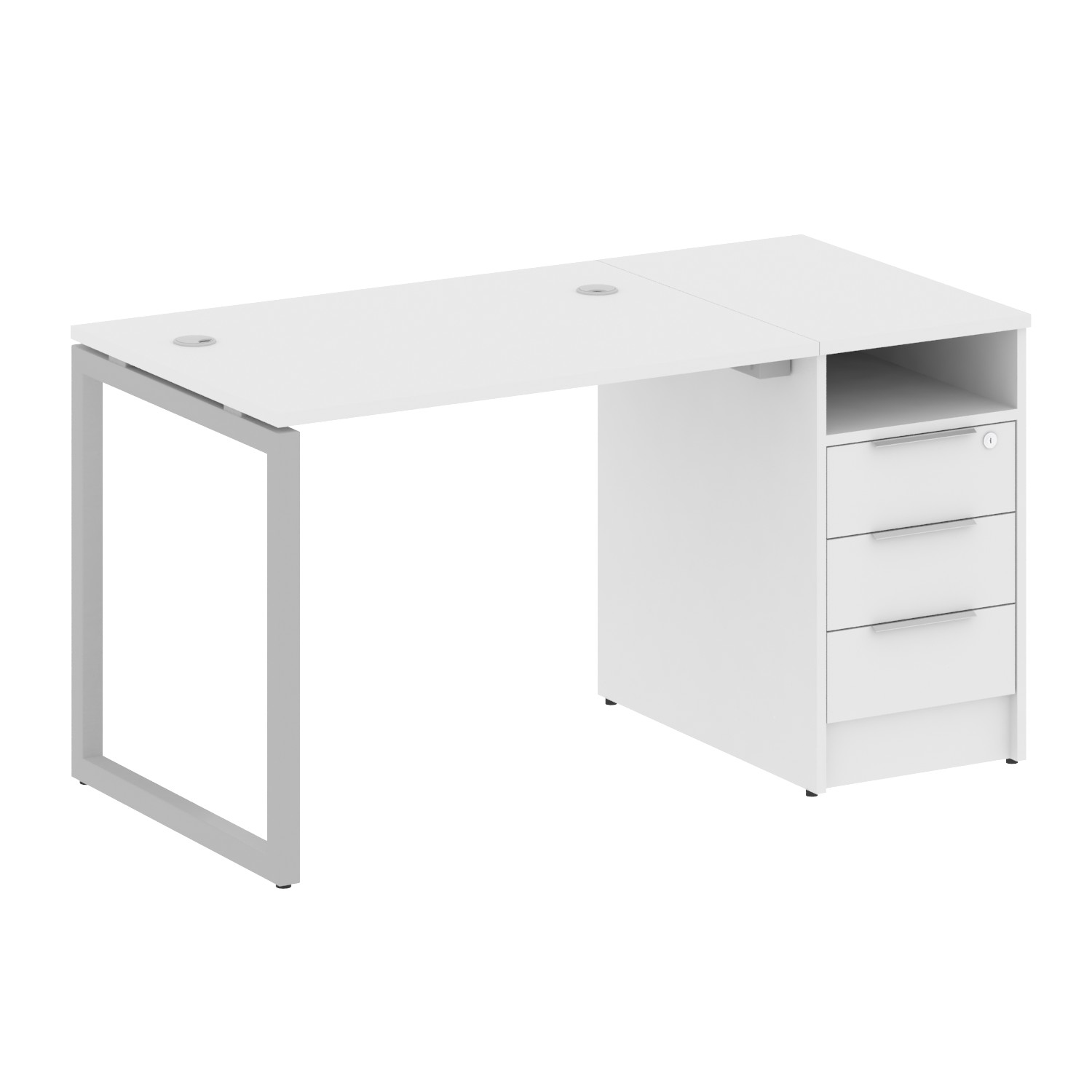 Metal System Quattro Рабочая станция с тумбой на О-образном м/к 40БО.РС-СТП-1.1 Белый/Металл Серый 1