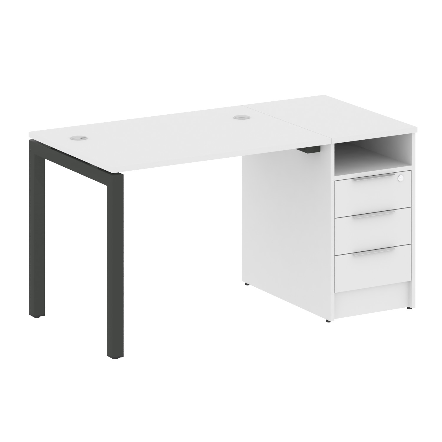 Metal System Quattro Рабочая станция с тумбой на П-образном м/к 50БП.РС-СТП-1.1 Белый/Металл Антраци