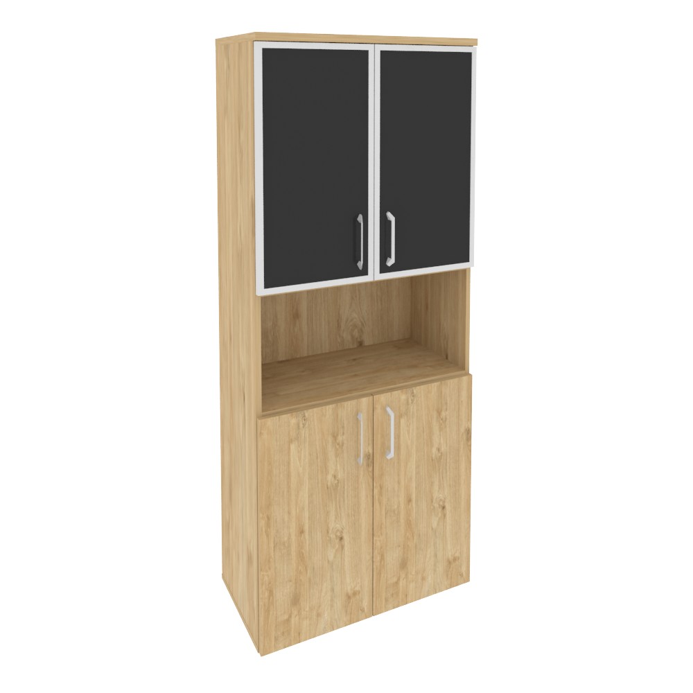 Onix Шкаф высокий широкий O.ST-1.4 R black Тиквуд Светлый/Стекло Black 800*420*1977